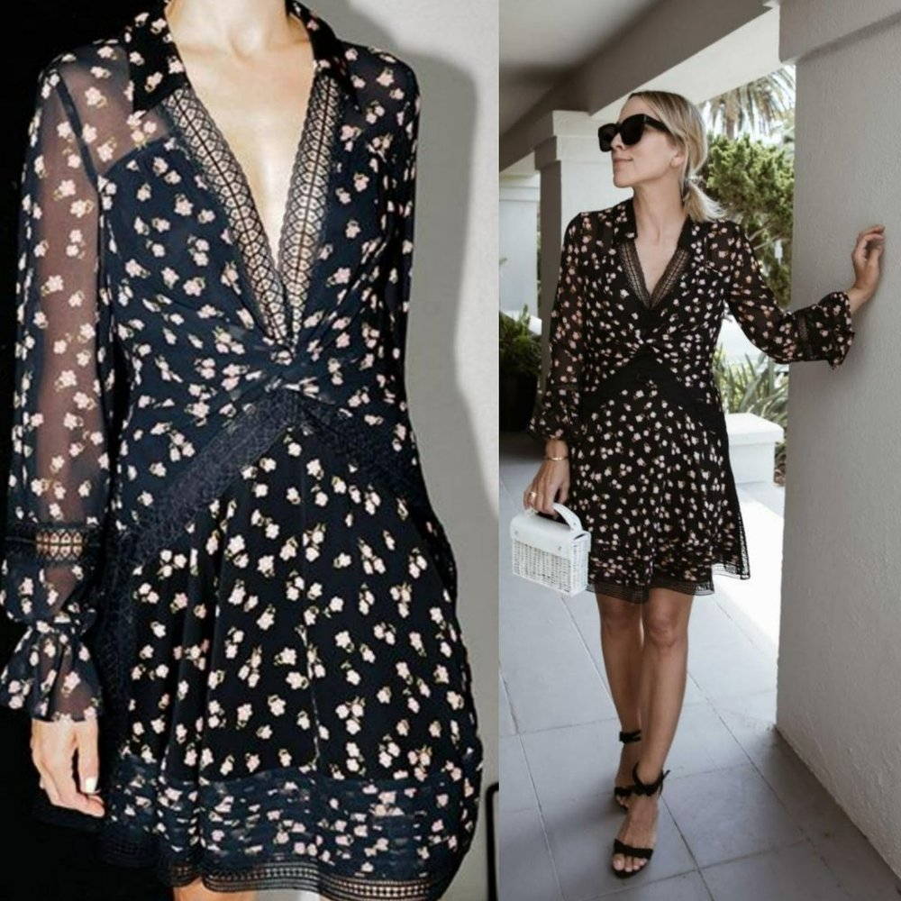 Self-Portrait Black Floral Mini Dress